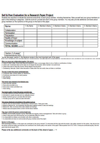 Peer Evaluation for a Research Form