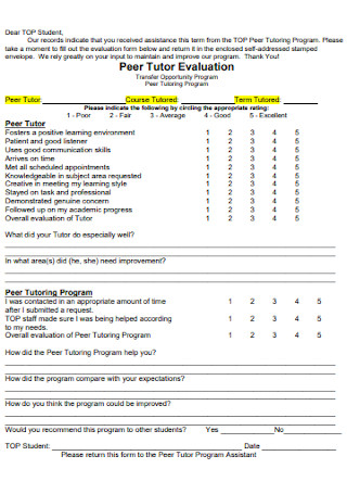 Peer Tutor Evaluation Form