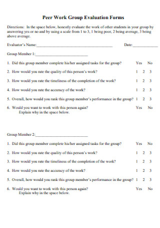 Peer Work Group Evaluation Forms