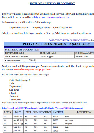 Petty Cash Expenditure Request Form