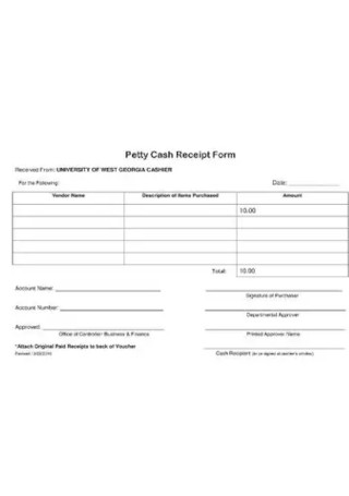 Petty Cash Receipt Form Sample