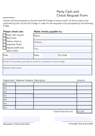 Petty Cash and Check Request Form