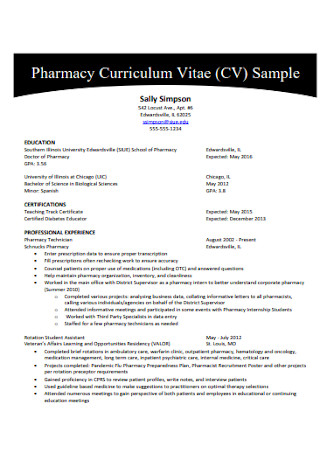 Pharmacy Curriculum Vitae