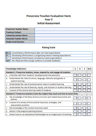 Preservice Teacher Evaluation Form