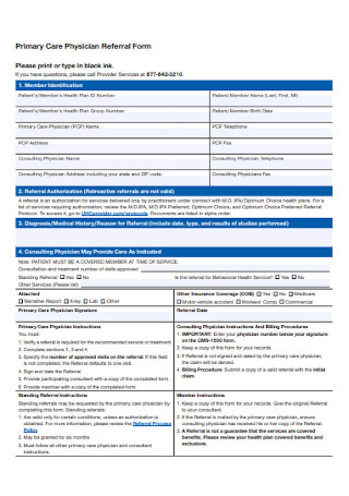 Primary Care Physician Referral Form