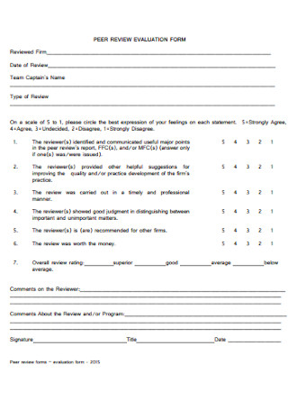 Printable Peer Evaluation Form