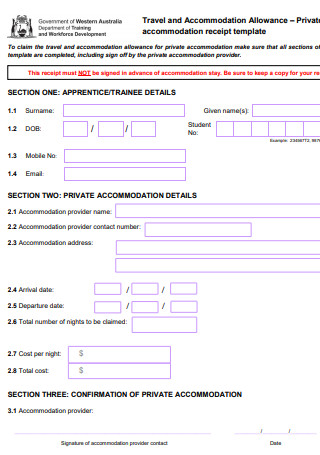 Private Accommodation Receipt Template