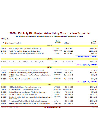 Project Advertising Construction Schedule