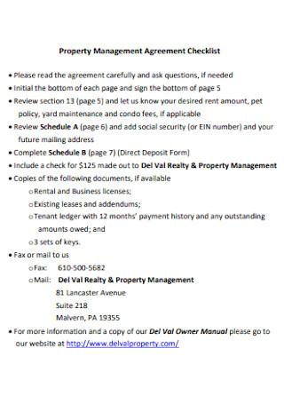 Property Management Agreement Checklist 