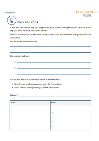 Pros and Cons List Template