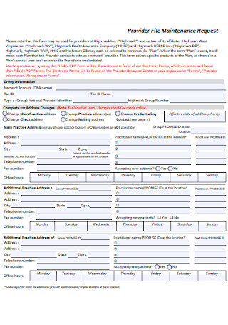 Provider File Maintenance Request Form