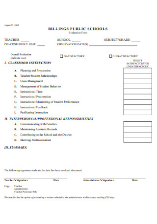 Public School Teacher Evaluation Form