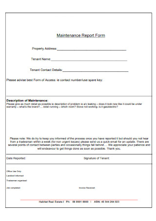 Real Estate Maintenance Report Form