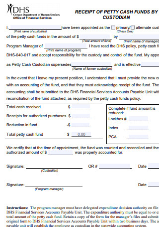Receipt of Petty Cash Fund