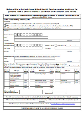 Referral Form for Individual Health
