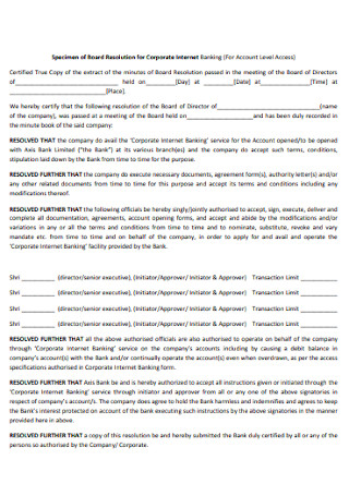 Resolution for Corporate Internet Form