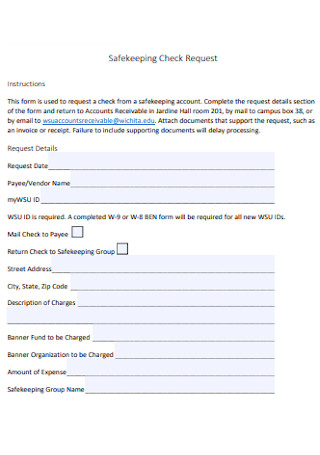 Safekeeping Check Request Form