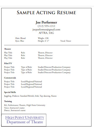 Sample Acting Resume Example