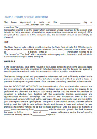 Sample Format of Lease Agreement