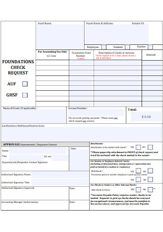 Sample Foundation Check Request Form