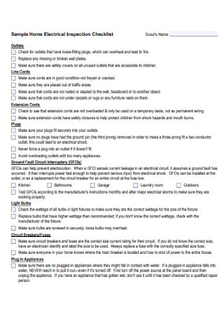 Sample Home Electrical Inspection Checklist