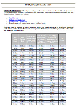 Sample Hourly Payroll Schedule