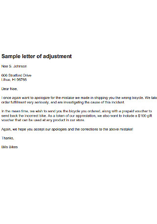 Sample Letter of Adjustment