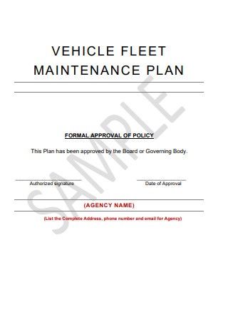 Sample Vehicle Fleet Maintenance Plan