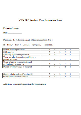 Seminar Peer Evaluation Form 