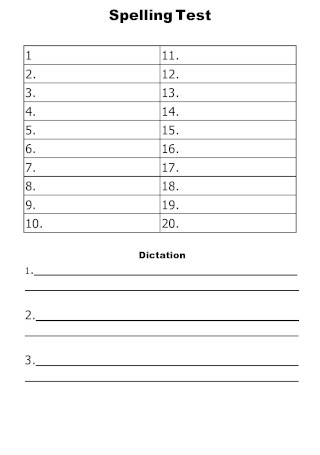 Spelling Test Format Template