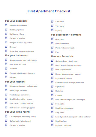 Standard First Apartment Checklist