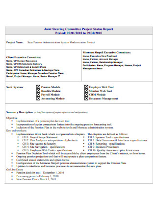 Steering Committee Project Status Report