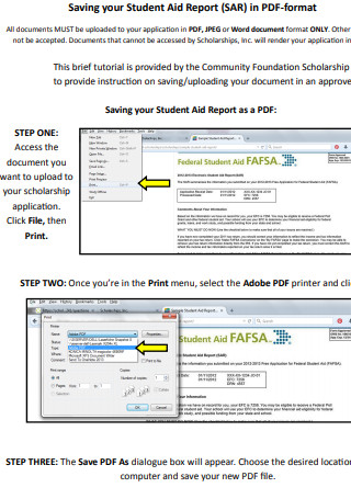 Student Aid Report SAR in PDF Format