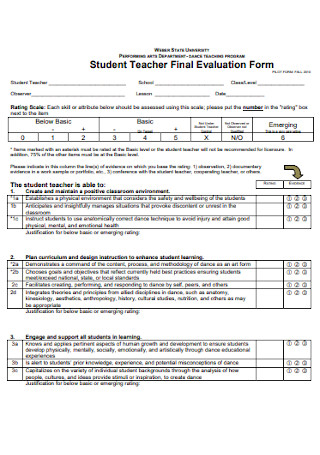 Student Teacher Final Evaluation Form 