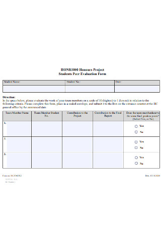 Students Peer Evaluation Form