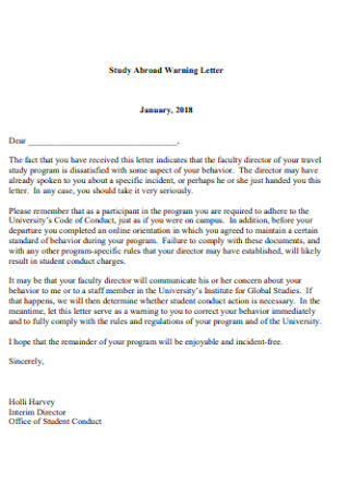 Study Abroad Warning Letter