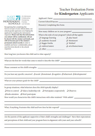 Teacher Evaluation Form for Applicants