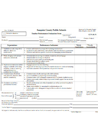 Teacher Performance Evaluation Form