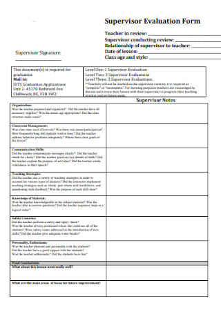 Teacher and Supervisor Evaluation Form