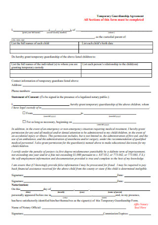 Temporary Guardianship Agreement Form Example