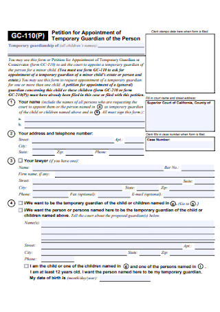Temporary Guardianship of Person Form