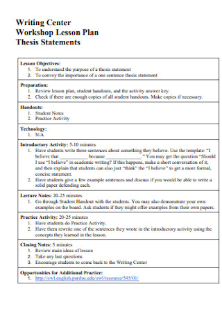 template for writing a thesis statement