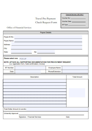 Travel Pre Payment Check Request Form 
