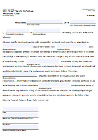 Travel Program Affidavit Form