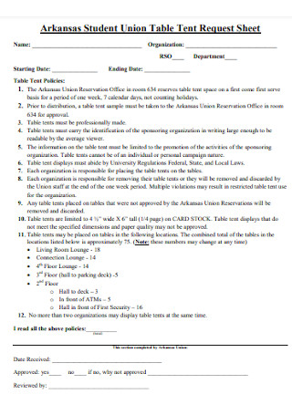 Union Table Tent Request Sheet