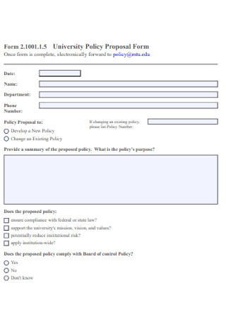 University Policy Proposal Form
