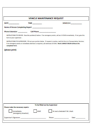 Vehicle Maintanance Request Form
