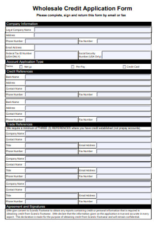 Wholesale Credit Application Form
