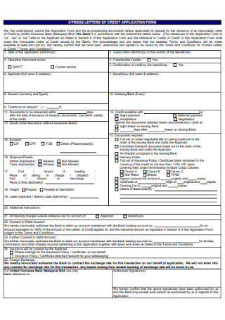 Xpress Letters of Credit Application Form