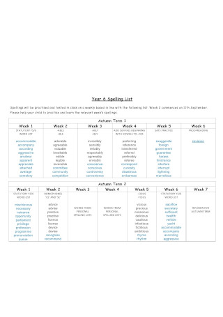 Year 6 Spelling List